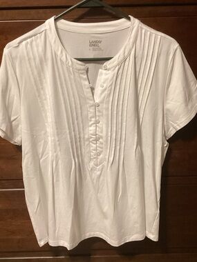 Lands' End White Pintuck Button-Front Tee
